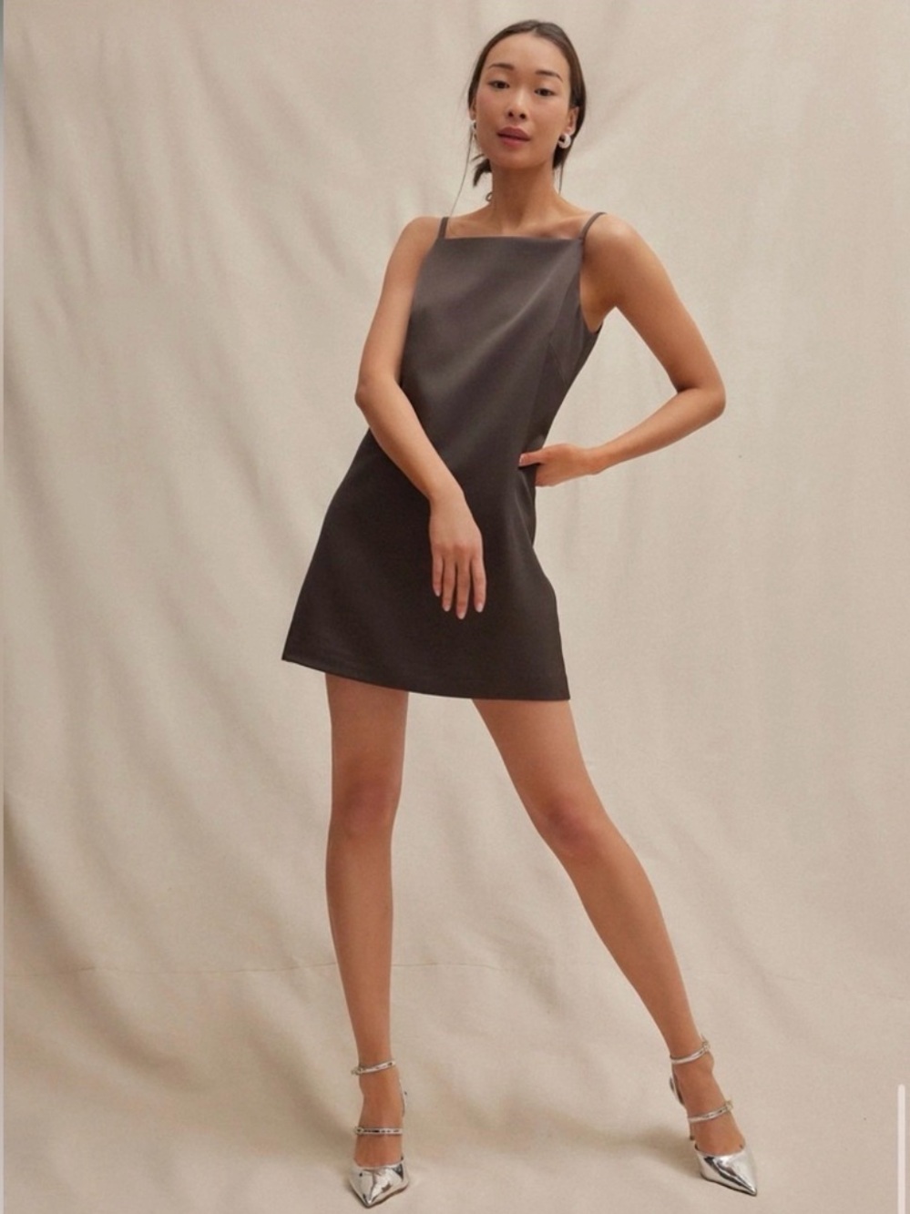 Tuckernuck Sleek chocolate Slip Mini Dress - Modern Minimalist - Picture 4 of 8